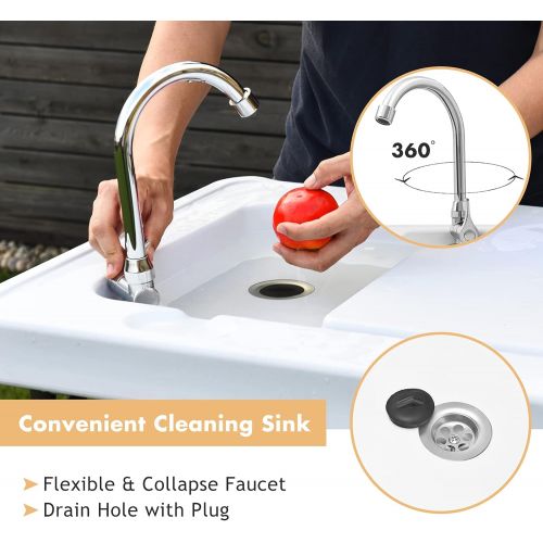  Goplus Folding Fish Cleaning Table with Sink and Spray Nozzle, Heavy Duty Fillet Table with Hose Hook Up and Faucet, Portable Outdoor Camping Sink Station for Dock Beach Patio Picn
