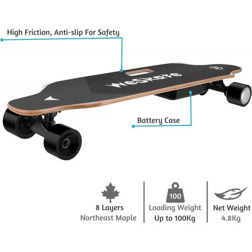  WeSkate 35 Electric Skateboard Longboard with Remote Controller, 3 Speed Adjustment, 12 MPH Top Speed, 350W Single Motor, 10 Miles Range, Load up to 220Lbs, 8 Layers Maple