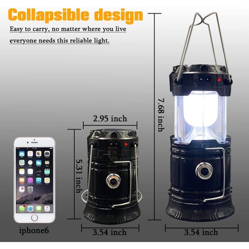 Collapsible Portable LED Camping Lantern XTAUTO Lightweight Waterproof Solar USB Rechargeable LED Flashlight Survival Kits for Indoor Outdoor Home Emergency Light Power Outages Hik