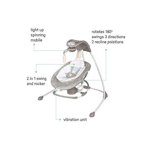 인제뉴어티 Ingenuity InLighten 2-in-1 Baby Swing & Rocker with Vibrations, Swivel Seat, Easy-Fold, Sounds & Lights, 0-9 Months Up to 20 lbs (Spruce)