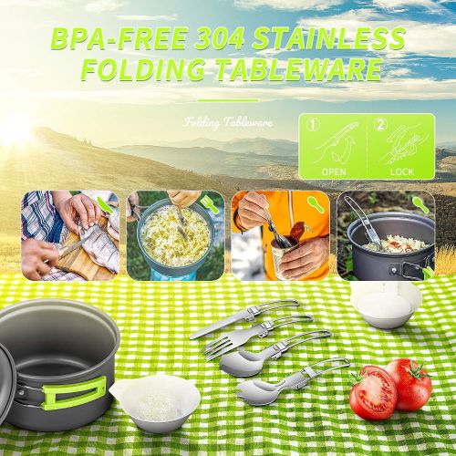 아이르 AIRE 16 Pcs Camping Cookware Set Stove Canister Stand Tripod Outdoor Hiking Picnic Non-Stick Cooking Backpacking with Folding Knife and Fork Set Mess Kit