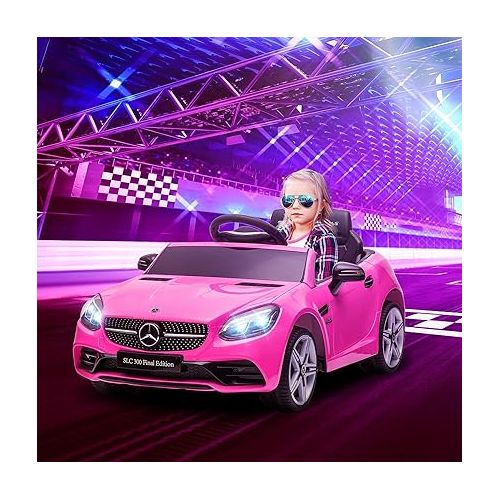  Aosom Mercedes SLC 300 Licensed Kids Electric Car with Remote Control, 12V Battery Powered Kids Ride on Car with Music, Lights, Suspension for 3-6 Years Old, Pink