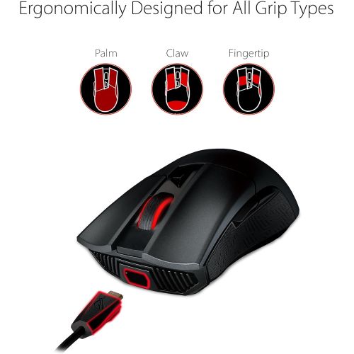 아수스 ASUS ROG Gladius II Origin Wired USB Optical Ergonomic FPS Gaming Mouse featuring Aura Sync RGB, 12000 DPI Optical, 50G Acceleration, 250 IPS sensors and swappable Omron switches,B