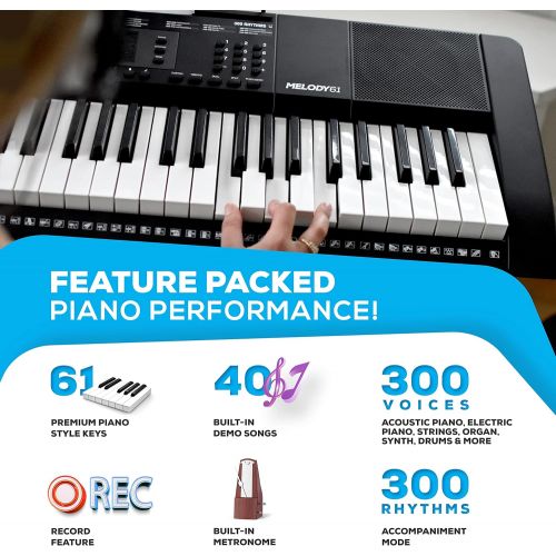 Alesis Melody 61 MKII | 61 Key Portable Keyboard with Built In Speakers, Headphones, Microphone, Piano Stand, Music Rest and Stool