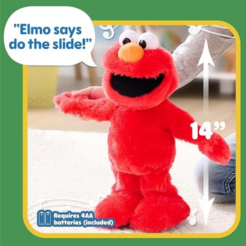  Sesame Street Elmo Slide Singing and Dancing 14-inch Plush, Pretend Play, Interactive Toy, Kids Toys for Ages 2 Up by Just Play
