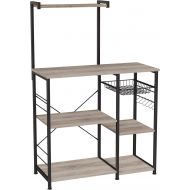 VASAGLE ALINRU Baker’s Rack with Shelves, Kitchen Shelf with Wire Basket, 6 S-Hooks, Microwave Oven Stand, Utility Storage for Spices, Pots, and Pans, Greige and Black UKKS035B02