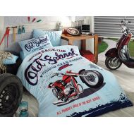 Bekata %100 Cotton, Vintage Motorcycle Bedding, Boys Duvet Cover Set, Single/Twin Size, COMFORTER INCLUDED, 4 PCS