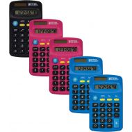 Pocket Size Mini Calculators, 5 Pack, Handheld Angled 8-Digit Display, by Better Office Products, Standard Function, Assorted Colors (Blue, Black, Pink), Dual Power with Included A
