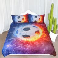 ARIGHTEX Fire and Ice Black and White Soccer Ball Bedding Set Football with Flames Duvet Cover Teen Boy Sports Bedding (Twin)