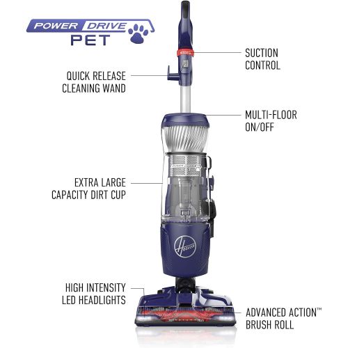  [아마존베스트]Hoover UH74210PC Power Drive Bagless Multi Floor Upright Vacuum Cleaner with Swivel Steering, for Pet Hair, Purple
