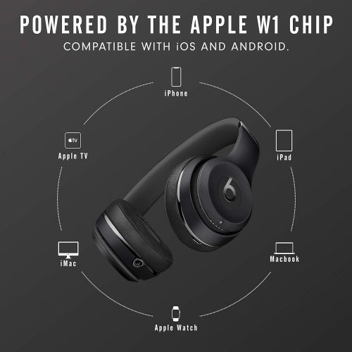 비츠 Beats Solo3 Wireless On-Ear Headphones - Apple W1 Headphone Chip, Class 1 Bluetooth, 40 Hours of Listening Time, Built-in Microphone - Black (Latest Model)