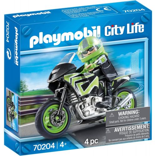 플레이모빌 PLAYMOBIL Motorcycle with Rider Figure Playset