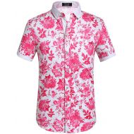 SSLR Mens Floral Button Down Short Sleeve Hawaiian Tropical Shirt