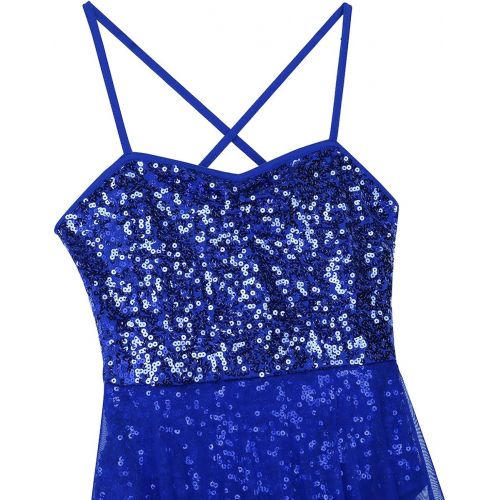  MSemis Womens Sequined Lyrical Dance Dresses Camisole Leotard with Side Slit Maxi Skirt