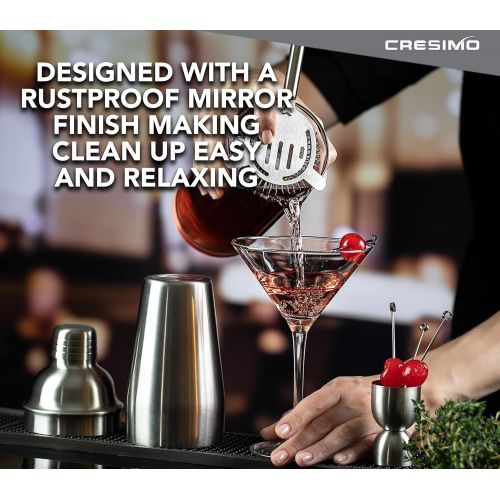  [아마존베스트]Cresimo Home Cocktail Bar Set - Brushed Stainless Steel 12 Piece Professional Bar Tool Kit - 100% GUARANTEE AND WARRANTY. Includes Martini Shaker, Muddler, Strainer, Jigger and Mor