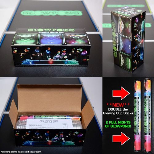  GLOWPONG All Mixed Up Glow-in-The-Dark Beer Pong Game Set for Indoor Outdoor Nighttime Competitive Fun, 24 Multi-Color Glowing Cups, 4 Glowing Balls, 1 Ball Charging Unit Makes Eve