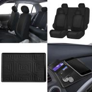 FH Group BLACK FRIDAY SALE: FH GROUP FB032114 Unique Flat Cloth Full Set Car Seat Covers w. Silicone Anti-slip Dash Mat, Solid Black Color- Fit Most Car, Truck, Suv, or Van
