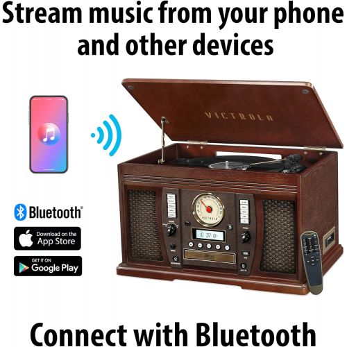  Victrola Aviator 8-in-1 Bluetooth Record Player & Multimedia Center with Built-in Stereo Speakers - 3-Speed Turntable, Vinyl to MP3 Recording | Wireless Music Streaming | Espresso