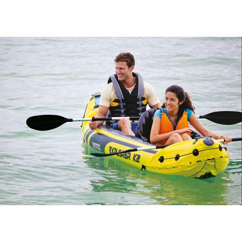 인텍스 Intex Explorer K2 Yellow 2 Person Inflatable Kayak with Oars & Air Pump (2 Pack)