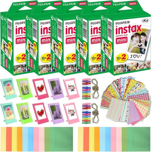 후지필름 [아마존베스트]Fujifilm Instax Mini Instant Film (5 Pack, 100 Sheets) 10 Plastic Desk Frames + 20 Paper Frames Plus 60 Sticker Frames