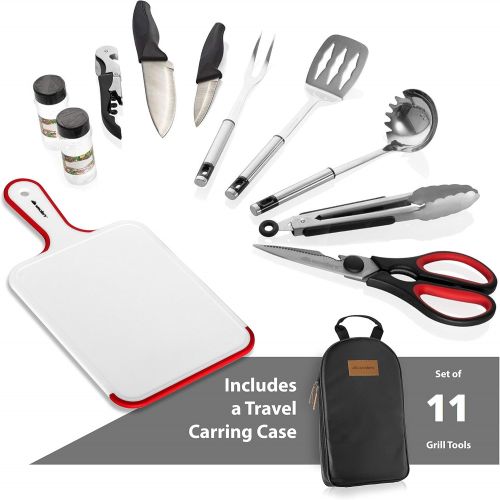 Wealers 11 Piece Camp Kitchen Cooking Utensil Set Travel Organizer Grill Accessories Portable Compact Gear for Backpacking BBQ Camping Hiking Travel Cookware Kit Water Resistant Case