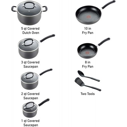  T-fal Ultimate Hard Anodized Nonstick 12 Piece Cookware Set, Dishwasher Safe Pots and Pans Set, Black