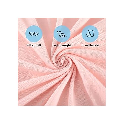 TILLYOU Mini Crib Fitted Sheets - Soft Knit Sheet for Pack N Play, Microfiber Mini Crib Sheets, Playpen Bedding Sheet for Baby 2 Pack, Machine Washable, 38'' x 24'',Light Gray & Peachy Pink