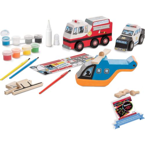  Melissa & Doug Rescue Vehicles Set Decorate-Your-Own Kit & 1 Scratch Art Mini-Pad Bundle (09528)