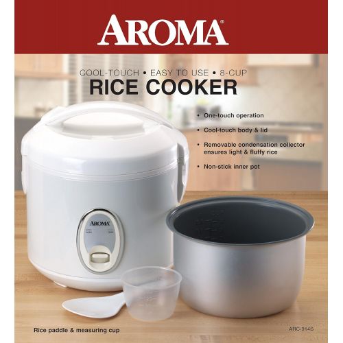  [아마존베스트]Aroma Housewares 8-Cup (Cooked) (4-Cup UNCOOKED) Cool Touch Rice Cooker (ARC-914S)