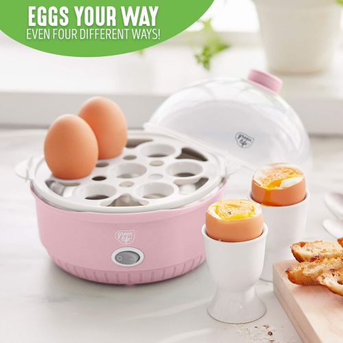  GreenLife Rapid Egg Cooker, 7 Egg Capacity for Hard Boiled, Poached, Scrambled and Omelet Tray, Easy One Switch, Dishwasher Safe Parts, BPA-Free, Pink