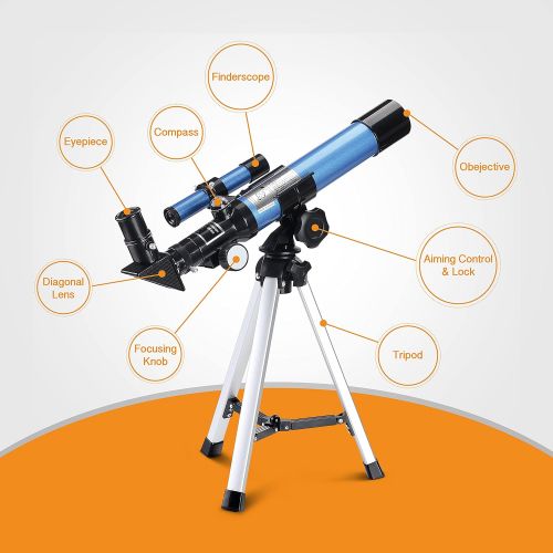  AOMEKIE Kids Telescope for Astronomy Beginners 40/400 Refractor Telescopes with Tripod Finderscope and Compass