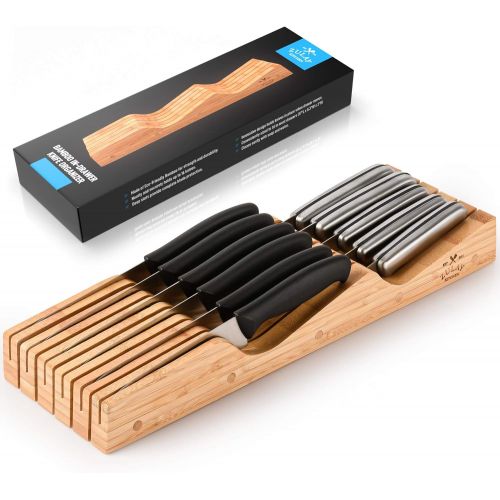  Zulay Kitchen Bamboo Knife Drawer Organizer Insert - Edge-Protecting Knife Organizer Block Holds Up To 16 Knives - Smooth Finish Drawer Knife Organizer Tray Fits In Most Drawers Fo