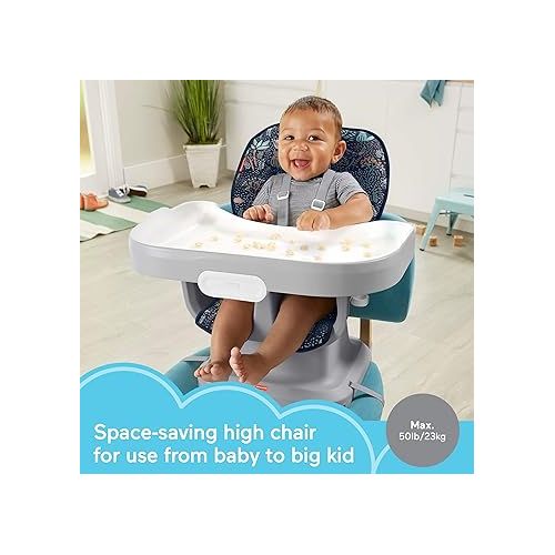 피셔프라이스 Fisher-Price SpaceSaver Simple Clean High Chair Baby to Toddler Portable Dining Seat with Removable Tray Liner, Moonlight Forest