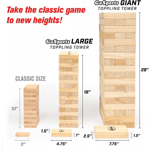 GoSports Giant Wooden Toppling Tower (Stacks to 5+ Feet) - Choose Between Natural, Brown Stain, Gray Stain or Stars and Stripes - Includes Bonus Rules with Gameboard, Made from Pre