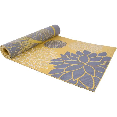  Cap Yoga Mat with Carry Strap, 5mm, Ginko Design, Yellow/Gray