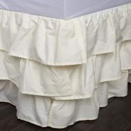 1 Piece Ivory Solid Ruffled Bed Skirt Queen Size Luxury Three Tiered Ruffle Design BedSkirt Bed Valance Simple Modern Shabby Chic Romantic Style Bedding Bedroom Decor 18-Inch Drop,