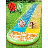 Sloosh 22.5ft Double Water Slides with 2 Body Boards Backyard Outdoor Slip Lawn Waterslide 2 Sliding Racing Lanes with Sprinklers Summer Water Toy, Orange