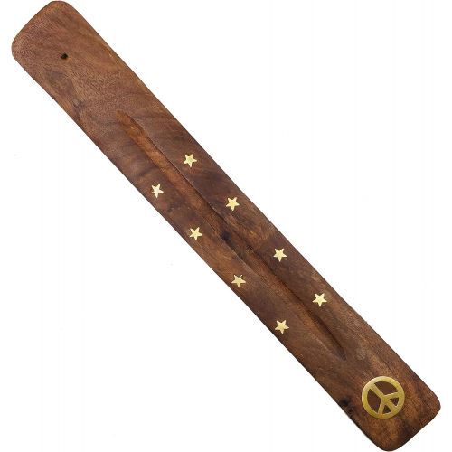  인센스스틱 Alternative Imagination Peace Sign Inlay Wooden Incense Holder, 10 Inches Long, for Single Incense Sticks