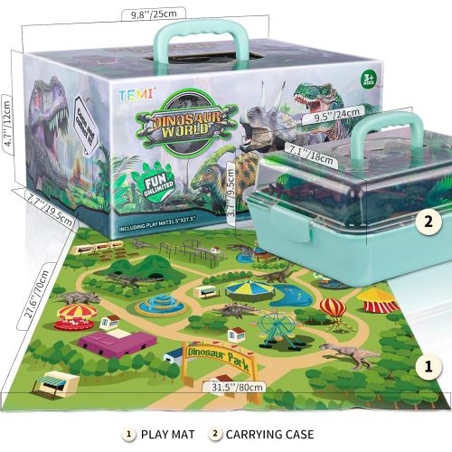  TEMI Dinosaur Toy w/ Activity Play Mat & Trees, Educational Realistic Dinosaur Figure Playset to Create a Dino World Including T Rex, Triceratops, Velociraptor, for Kids, Boys & Gi