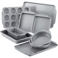 [아마존베스트]Farberware Nonstick Steel Bakeware Set with Cooling Rack, Baking Pan and Cookie Sheet Set with Nonstick Bread Pan and Cooling Grid, 10-Piece Set, Gray