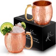[아마존베스트]KoolBrew Moscow Mule Copper Mugs - Gift Set of 2, 100% Solid Handcrafted Copper Cups - 16 Ounce Food Safe Hammered Mug For Mules