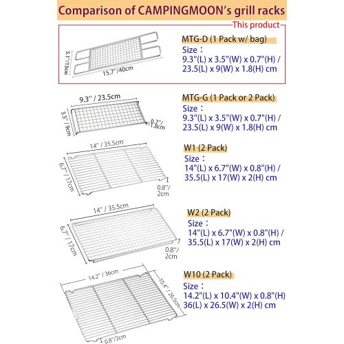  CAMPINGMOON 304 Stainless Steel Cooking Grates (L 15.8 x W 5.1) for Camping Stove Grill Campfire Open Fire with Carry Bag MTG-DB