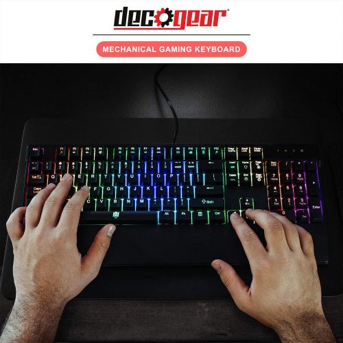  Deco Gear Mechanical Gaming Keyboard, Anti-Ghosting, Ergonomic Fixed Palm Rest, Full Customizable RGB Backlit, Carbon Fiber Design, Outemu Blue Switch, Wired, Black