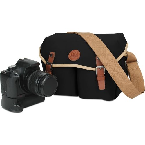 그루브 GOgroove DSLR Shoulder Messenger Bag (Black) for Mirrorless & Micro 4/3 Cameras w/7 Accessory Pockets, Adjustable Dividers, Tricot Lining & Shoulder Strap - Compatible with Canon,