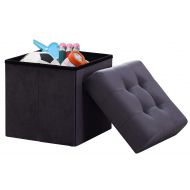 Ornavo Home Foldable Tufted Velvet Square Storage Ottoman Cube Foot Rest Stool/Seat - 15 x 15 x 15 (Grey Velvet)