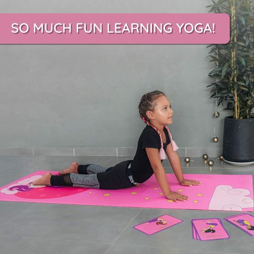  ABTECH Kids Yoga Mat Set - Fun Unicorn Yoga Mat for Girls - Comfortable - Chemical Free - Non-Toxic - Non-Slip - 60 X 24 X 0.2 Inches - w/ 12 Yoga Cards for Kids - Cute Carrier Bag
