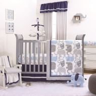 The Peanut Shell Little Peanut Navy Blue and Grey Elephants 4 Piece Baby Crib Bedding Set