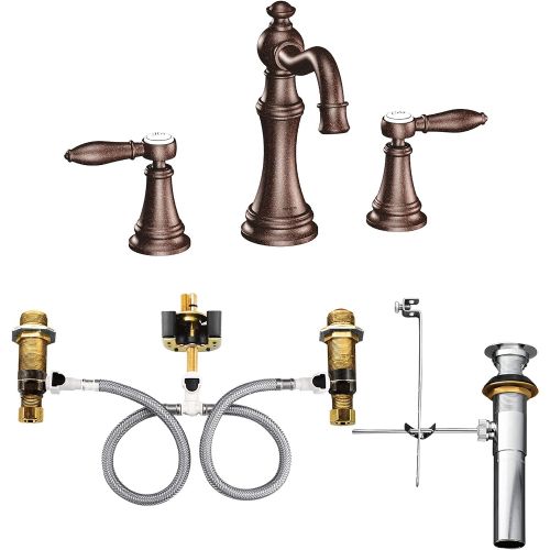  Moen TS42108ORB-9000 Weymouth Two-Handle High Arc Bathroom Faucet with Valve, Oil Rubbed Bronze