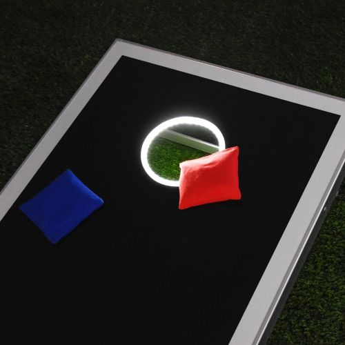  GoSports Cornhole PRO Regulation Size Bean Bag Toss Game Set - Foldable (American Flag, LED, Black, Red & Blue Designs)
