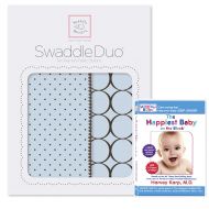 SwaddleDesigns SwaddleDuo, Set of 2 Swaddling Blankets + The Happiest Baby DVD Bundle, Pastel Blue Modern Duo